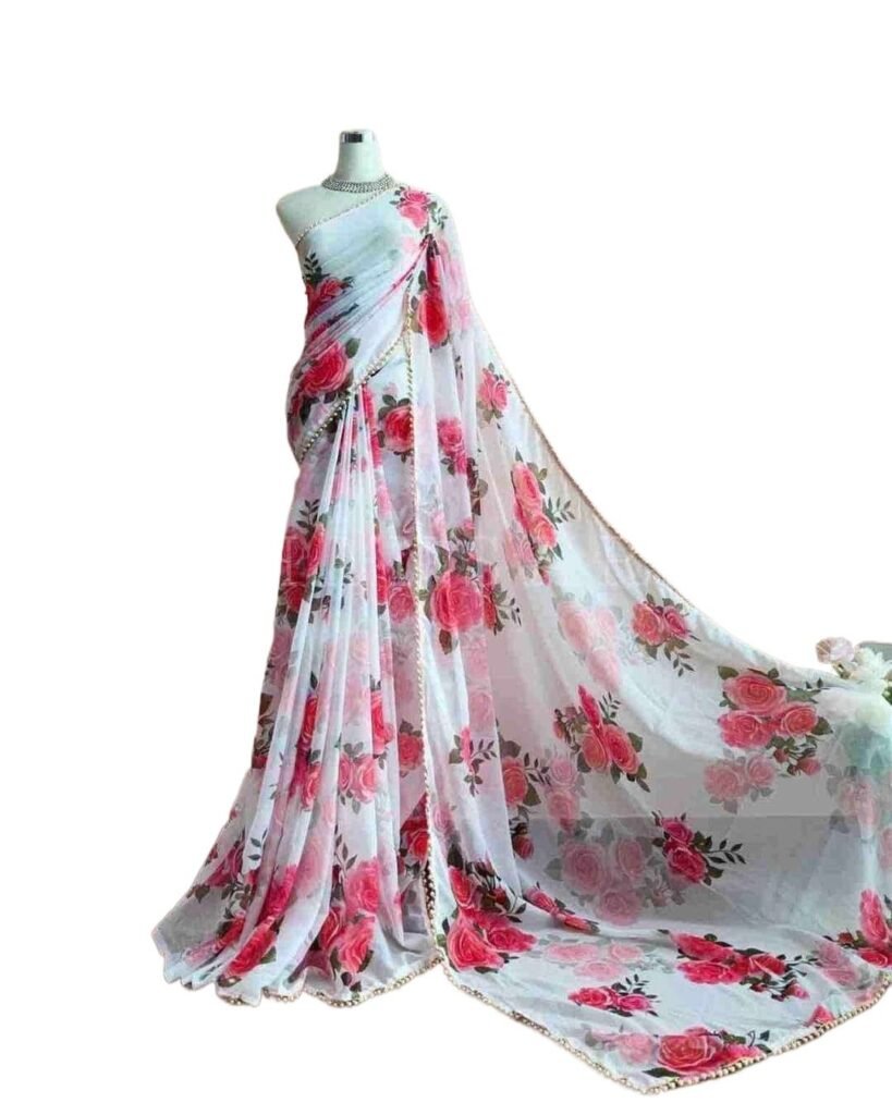 0770267 fashionable print jorjet sari dress flat color saree for women